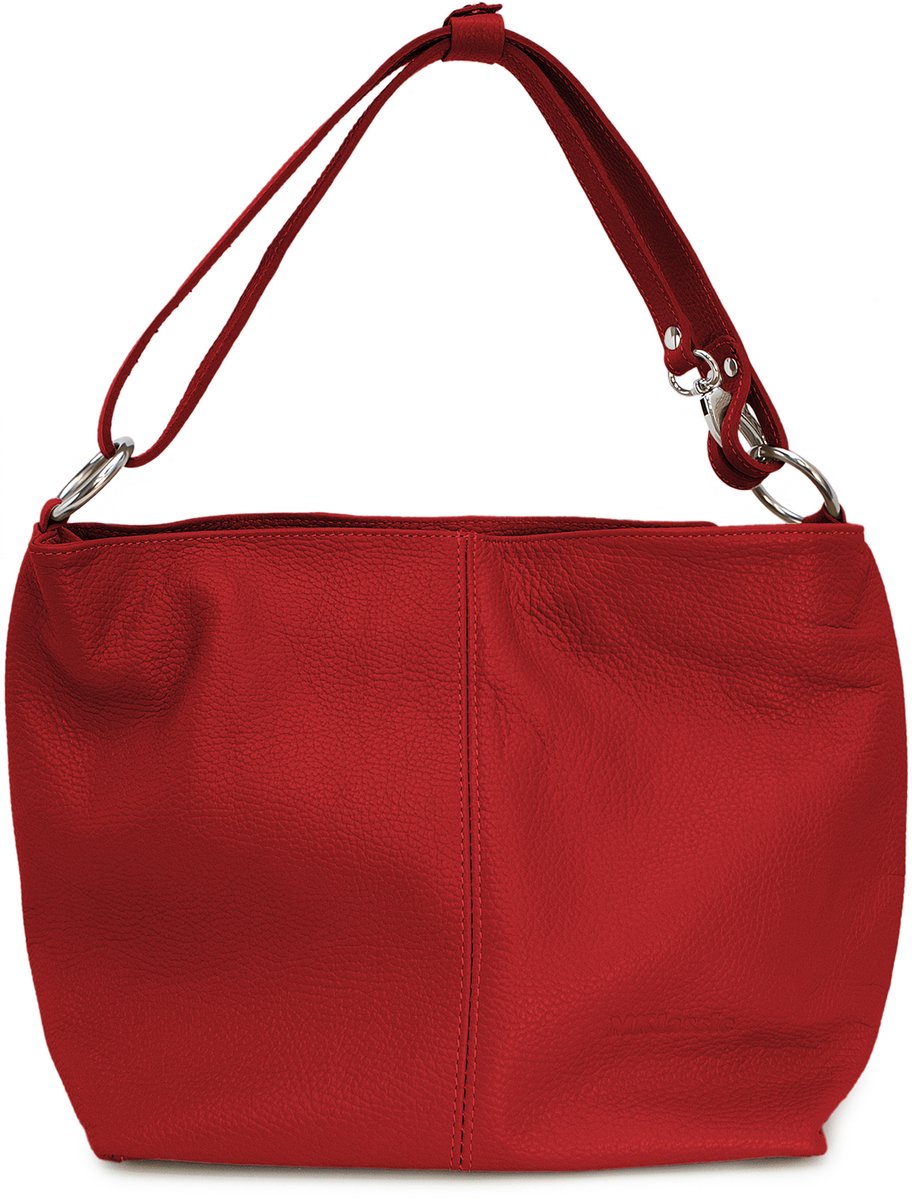 MKlassic Italiaanse damesleren handtas Rood – Elegante schoudertas met Zilveren accenten – Hoogwaardige schoudertas van echt rundleer voor dagelijks gebruik en zakelijk gebruik - Made in Italy - MK06-350-71