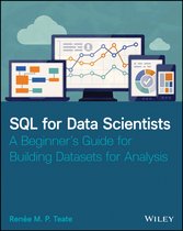 Boek 'SQL for Data Scientists' met illustraties van schermen waarop grafieken en diagrammen worden weergegeven. Titel en auteursnaam zichtbaar.
