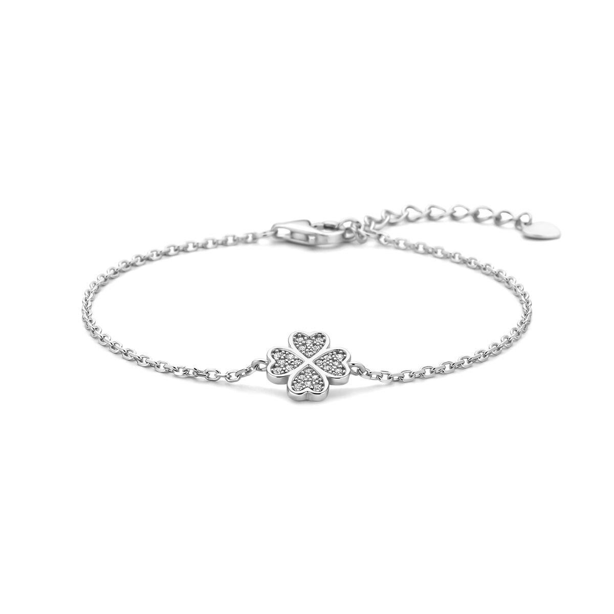 Zilver gerhodineerde armband klavertje zirkonia 16 + 3 cm - 1341571