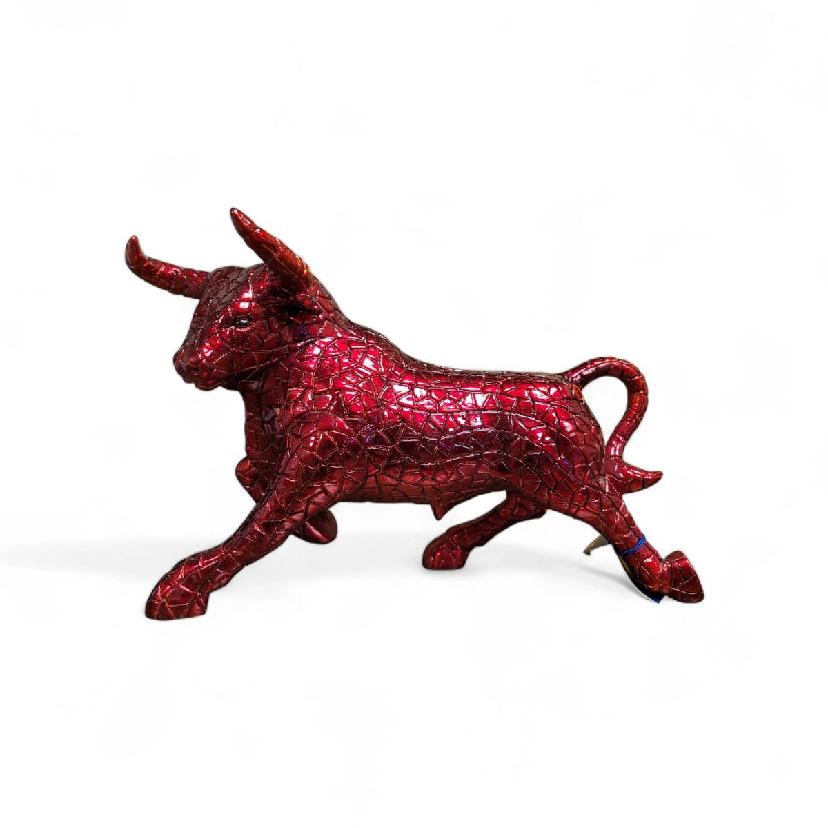 Barcino stier bloed rood bull- mosaik look- polystone - 32x15x20 cm beeld sculptuur