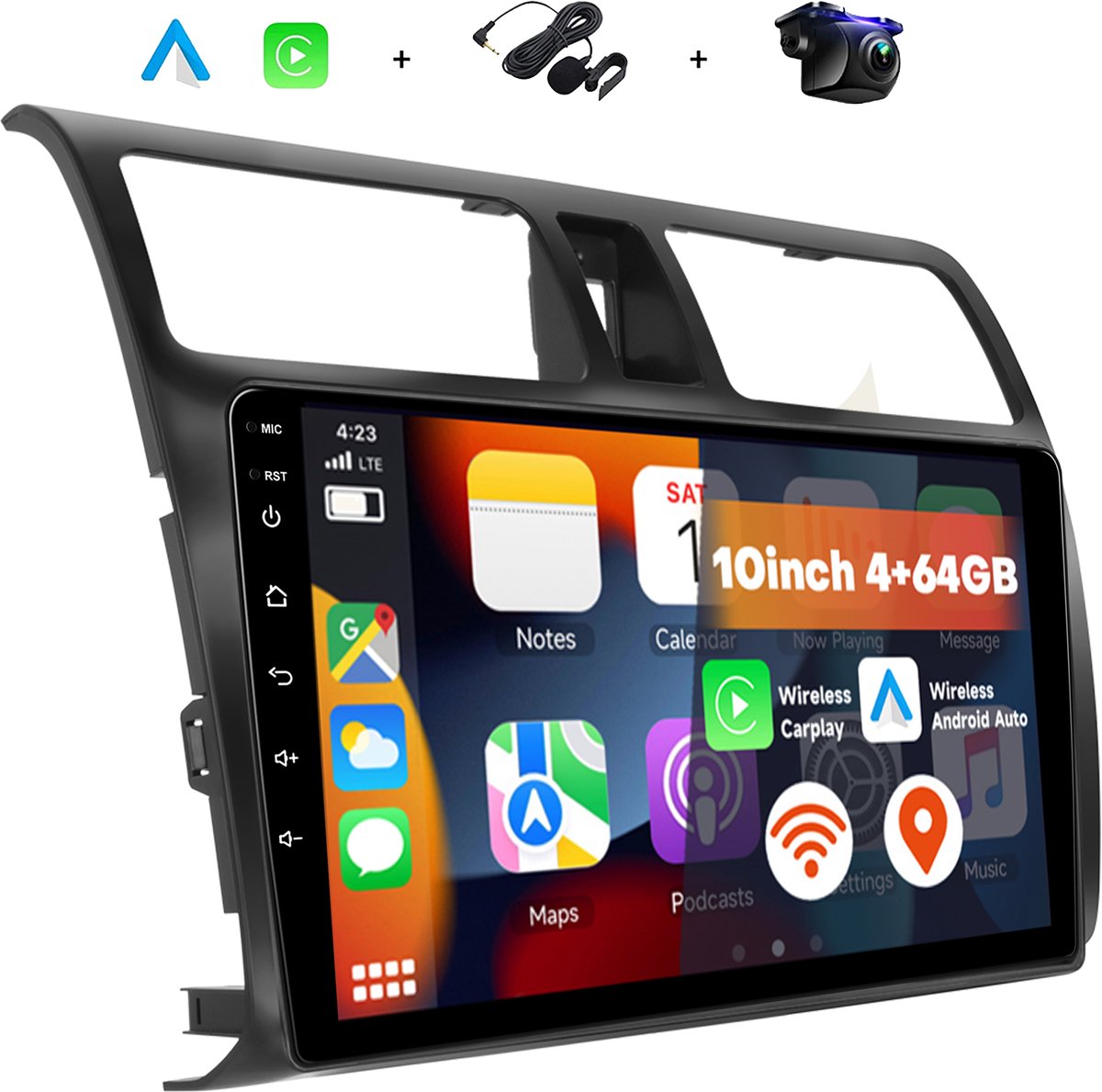 Boscer Autoradio - Geschikt voor Suzuki Swift 2005-2010 - Android 15 - 4+64GB - Draadloze Apple Carplay & Android Auto - 10.1 Inch HD IPS Touchscreen - GPS Navigatiesysteem - USB, WiFi & MP5 - Achteruitrijcamera & Microfoon