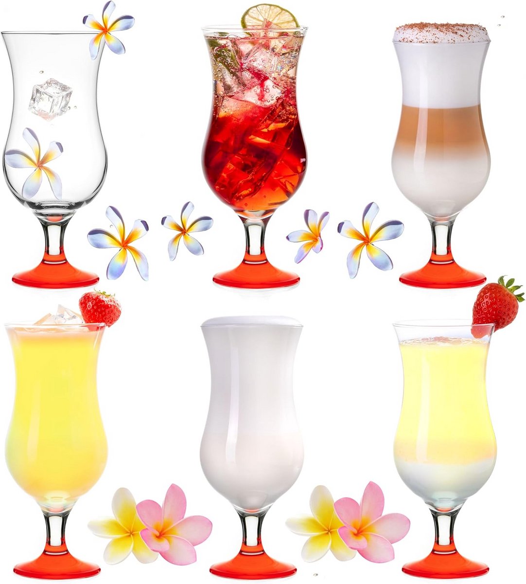 Set van 6 Rode Cocktailglazen 400ml voor Longdrinks en Feesten