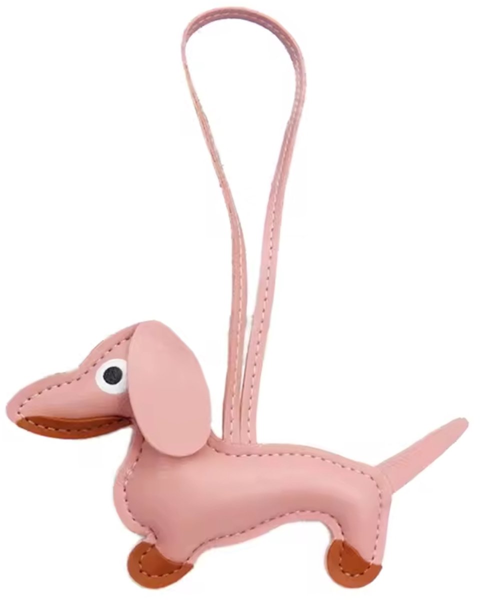 Teckel sleutel of tas hanger roze - sleutelhanger - tashanger - teckel - roze - cadeau - hond - huisdier