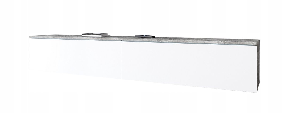 Bratex - TV-meubel - 180 cm breed - Beton & Wit Hoogglans - Hangend of Staand - 2-deurs