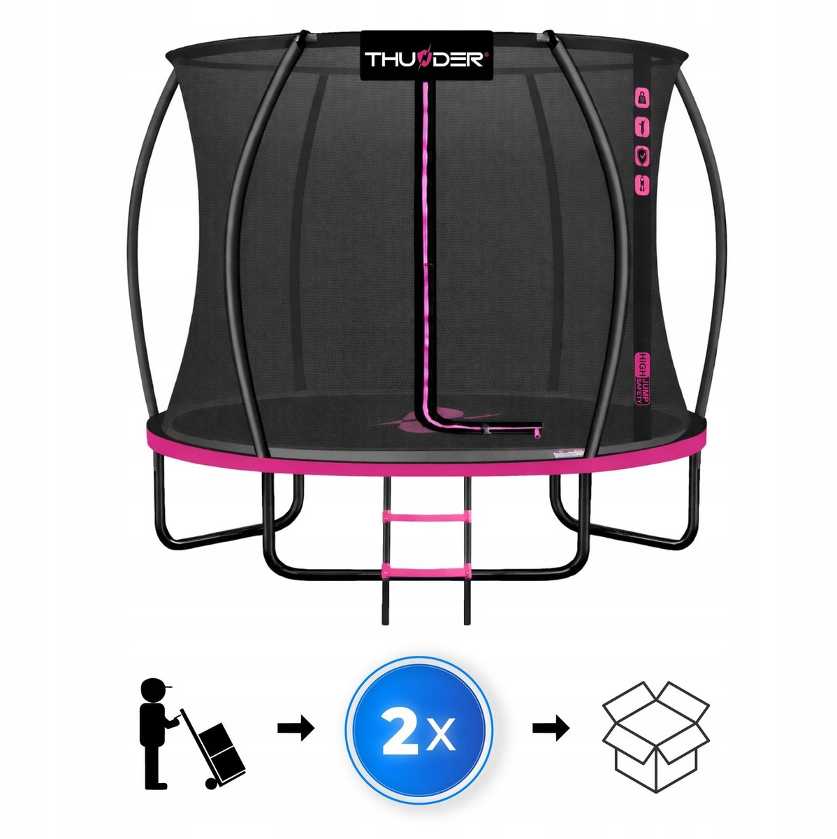 Thunder Trampoline 305 cm – Ronde Tuintrampoline – Max. 150 kg – Met Ladder – Roze — afbeelding 2