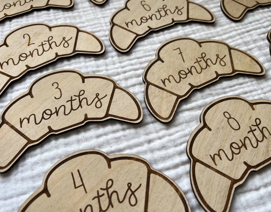 Croissant Baby Mijlpaalschijfjes - Houten Fotoprops voor Babyfoto’s - Maandelijkse Mijlpaalkaarten - Newborn Fotografie - Kraamcadeau - Babyshower Cadeau van Merkloos — afbeelding 2