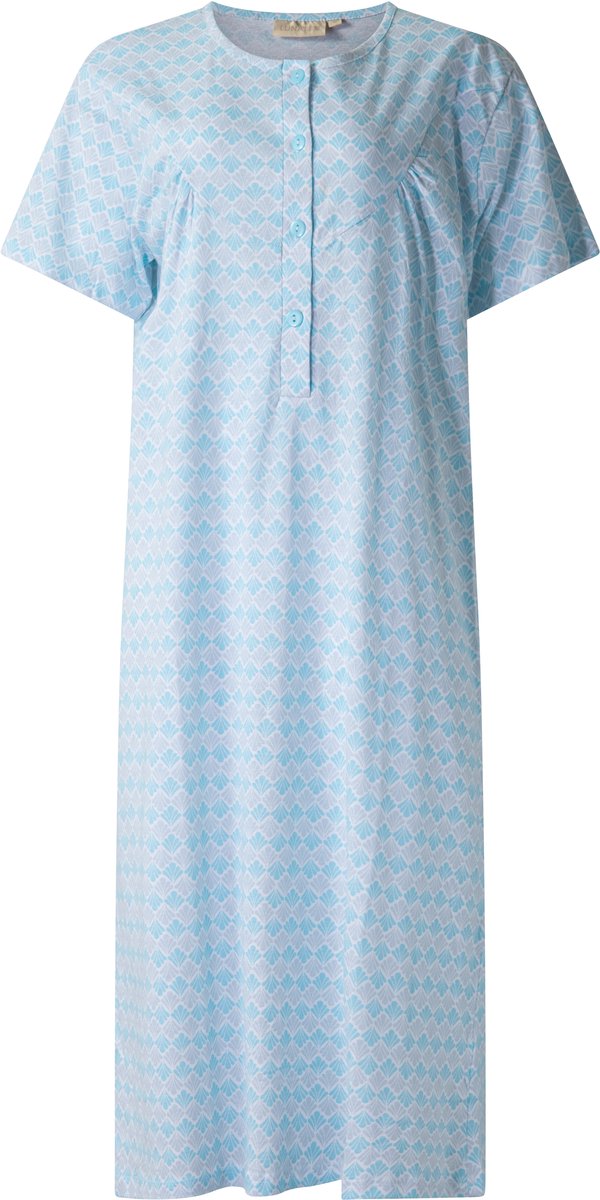 Lunatex dames nachthemd 5026 korte mouw - nachtjapon van 100% katoen - blauw met print