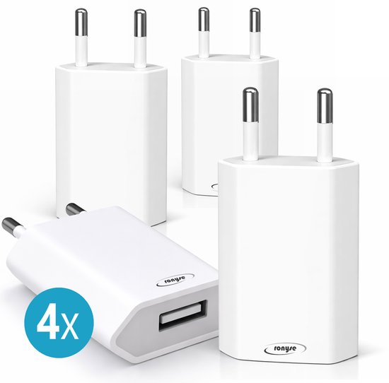 USB adapter - 4 stuks - Oplaad adapter - Wit - USB stekker - Reisstekker - Opladen Blokje - Wereldstekker