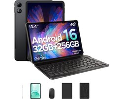 DOOGEE Tab G6 Max VIP - Tablet - 32GB RAM+256GB ROM (2TB TF) - 13,4 Inth FHD+ 90Hz - 4G LTE - 11000mAh/18W - Dubbele luidspreker - 5G WiFi - GPS - 3,5 mm audio - Face ID - met toetsenbord/pen/muis tablet - Zwart