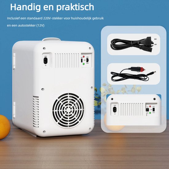 Puluomis Mini koelkast - 8L - Skincare Fridge - LED-verlichting - Make-up Koelkast - DC 12/24V & AC 220-240V - Koelen & Verwarmen - Wit van Merkloos — afbeelding 2