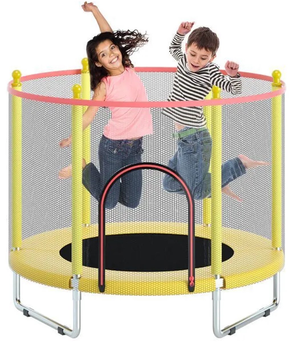 Kinder Trampoline-Ø150cm-Verhoogd veiligheidsnet-Stalen frame-Stabiele trampoline voor binnen/buiten-Geel — afbeelding 5