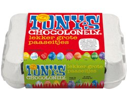 Tony's Chocolonely Paaseitjes Chocolade Mix - Paascadeautjes voor Kinderen - 12 Paaseieren in Eierdoos - Paaschocolade - 10 Verschillende Smaken - 1 x 150 Gram