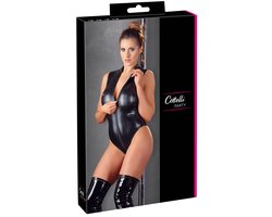 Cottelli Collection – Sexy Body met Verfijnde Wetlook met Korte Mouwen en Dubbele Rits voor Pure Seductie – Maat L – Zwart