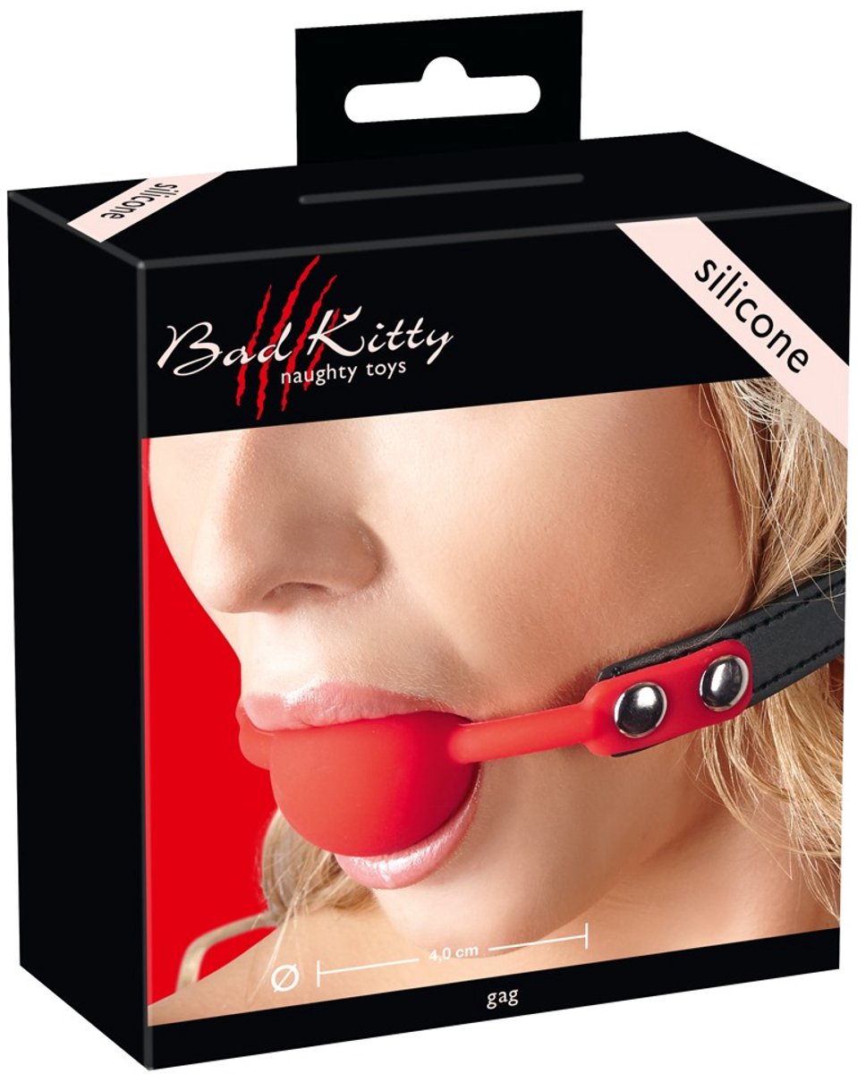 Bad Kitty – Siliconen Gag met Bal met Verstelbare Gesp voor Orale Vernedering – Rood