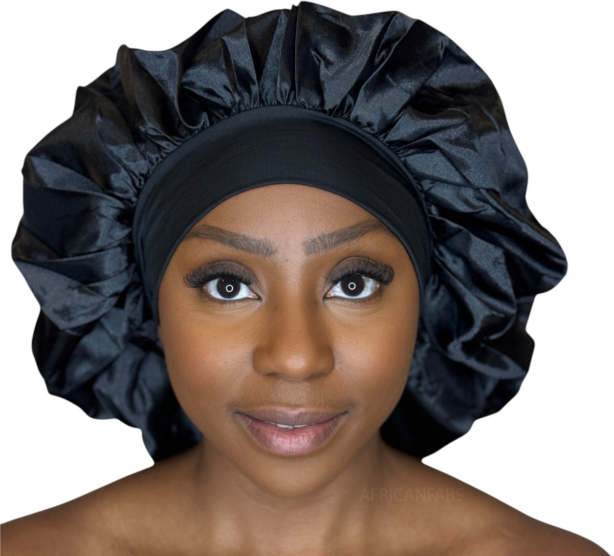 Extra Grote Satijnen Haar Bonnet - Zwart 42cm (Satijnen Slaapmuts ) – AfricanFabs®