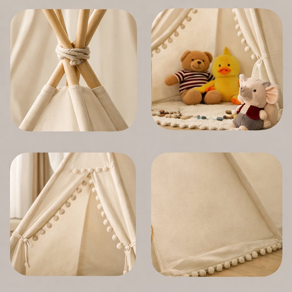 Home Deco Kids Tipi Speeltent Voor Kinderen - 120 X 120 X 160 Cm Grijs Wigwam