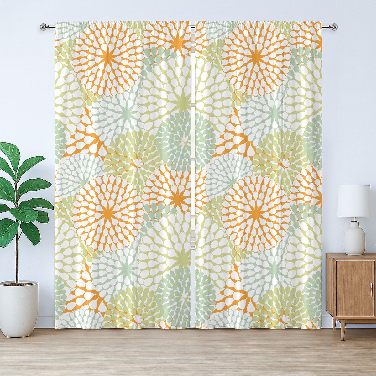 ABAKUHAUS Pastel Rustiek Gordijn, Abstracte Retro Bloemen, met Bandjes en Lussen voor de Woonkamer, 280 x 175 cm, Amandelgroen Lichtgroen