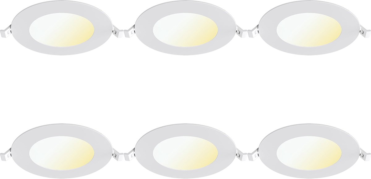 LED Downlight Inbouwspot Dimbaar 6 Stuks - Kingtron Thin - 6W 470lm 120° Bundelhoek - Aanpasbare Lichtkleur 3000K-4000K-6500K - IP40 - Rond - Wit - Ø128mm Buitenmaat - Ø110mm Zaagmaat
