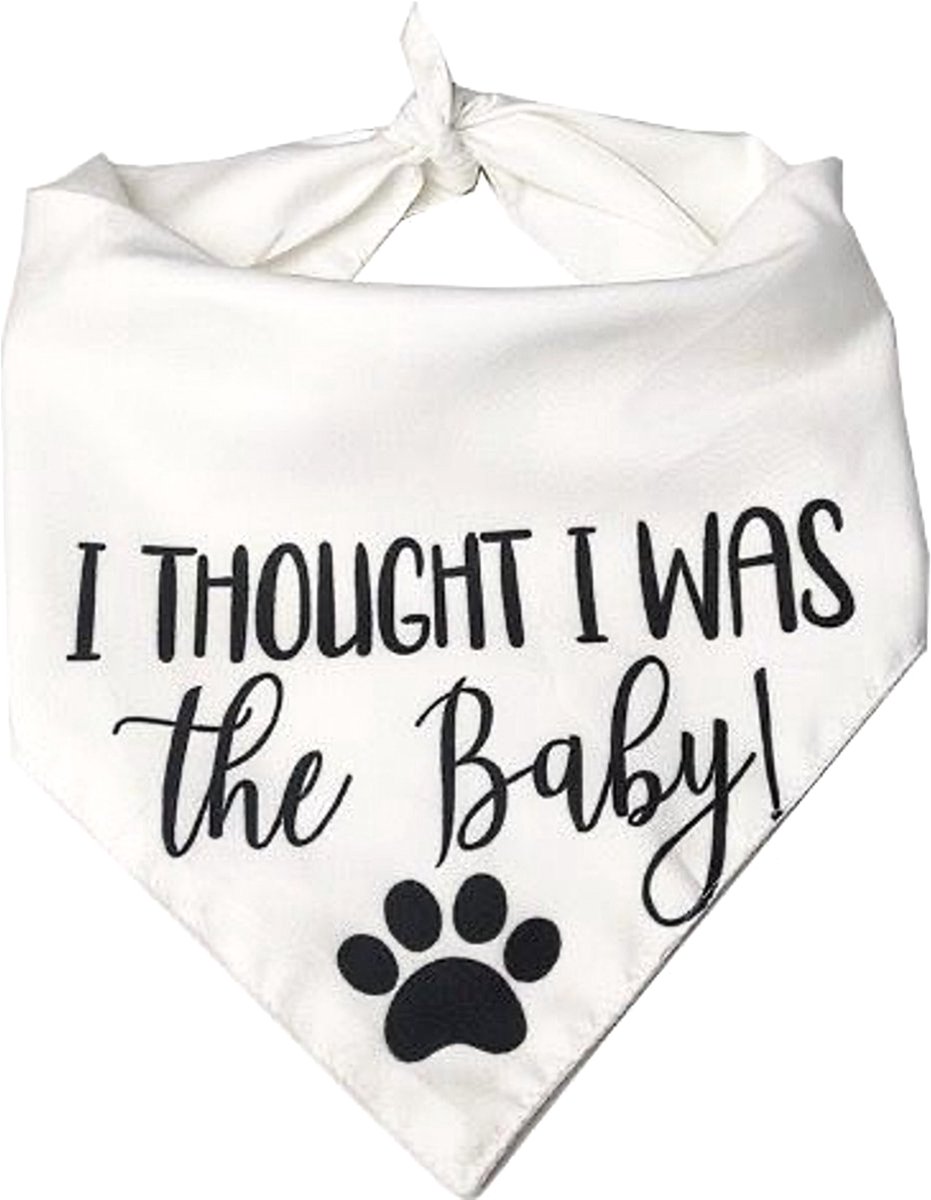 Honden bandana I Thought I was the Baby wit met zwarte tekst en honden pootje - hond - bandana - babyshower - genderreveal - i thought i was the baby - huisdier