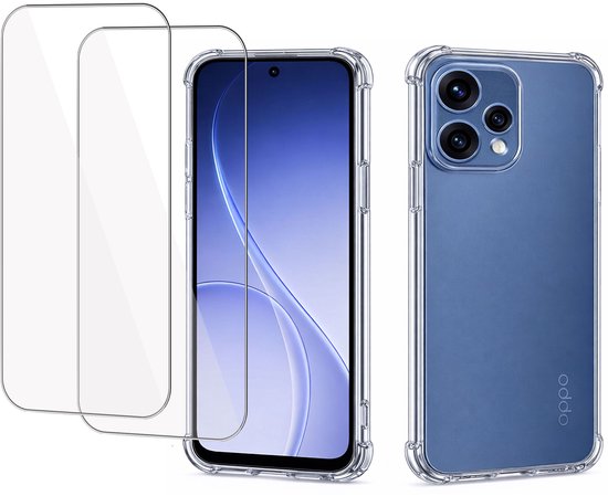 Coque de téléphone transparente avec deux protecteurs d'écran pour un téléphone OPPO. La coque est transparente.