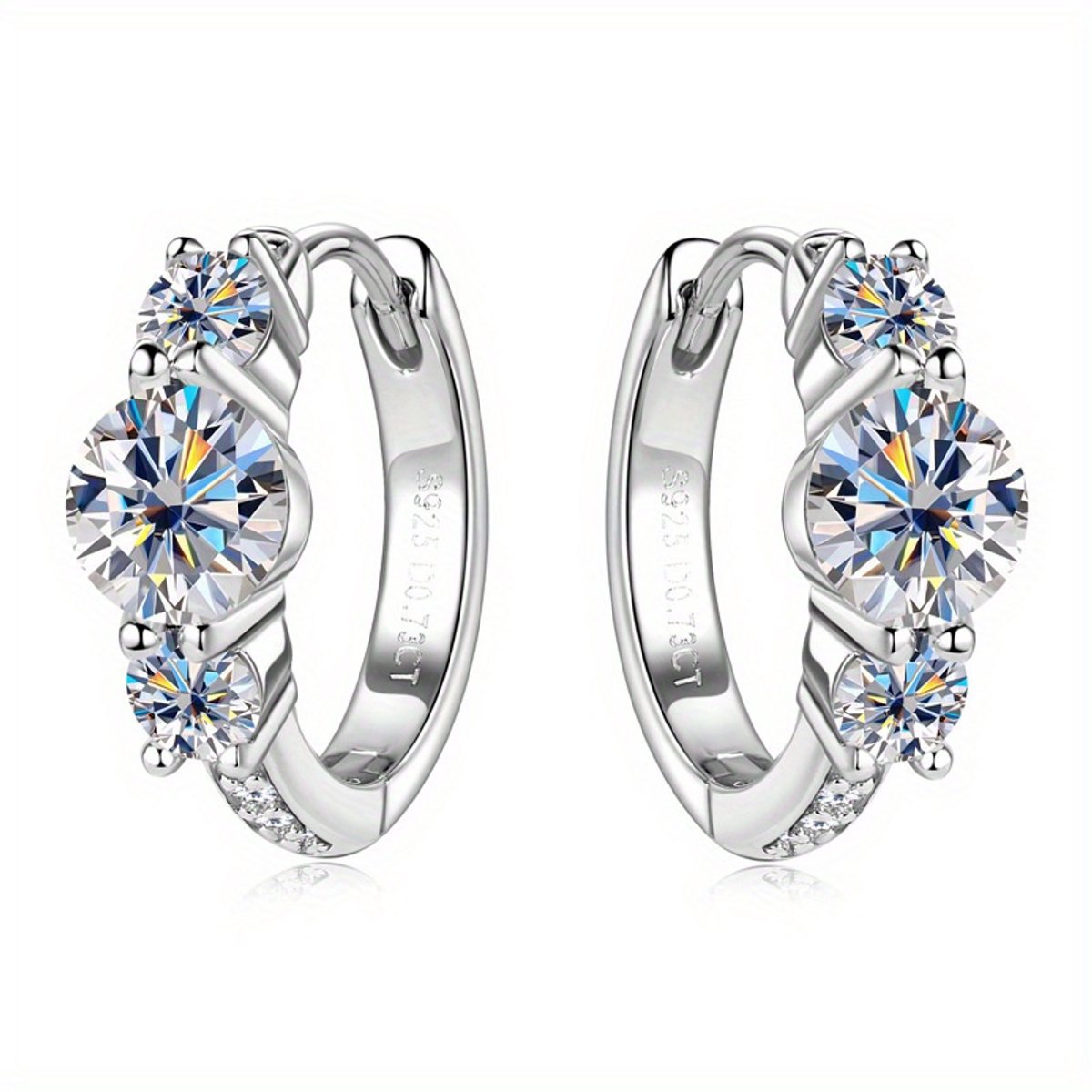Lumici® Exclusive | GRA Gecertificeerde Moissanite Trilogy Hoop Oorbellen - 1.46 CT - D VVS1 - Witgoud Gerhodineerd S925 - Luxe Statement - Voor Haar - Verloving & Speciale Gelegenheden - Moederdag - Valentijnscadeau - Verrassing - Goud & Rhodium