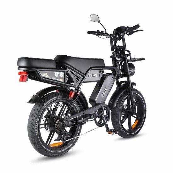 OUXI V8 Ultra Max Elektrische Fatbike - Ingebouwd Alarmsystseem - Inclusief Achterzitje - Inclusief Voorrekje - NFC-chip - 20 Inch - 250W Motor - 7 Versnellingen - 120 km Actieradius - Hydraulische Schijfremmen - Zwart van Ouxi — afbeelding 3