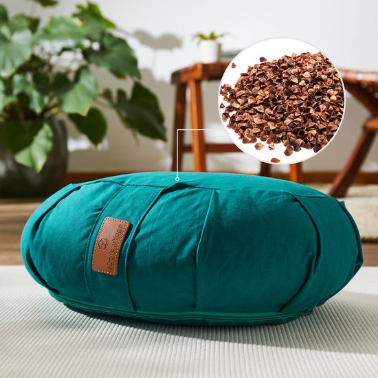 #DoYourYoga - Yoga kussen - »Ganesh« - halve maan meditatiekussen met bio-organische boekweit schalen vulling - 45x30x14 cm - donkergroen van Merkloos — afbeelding 5