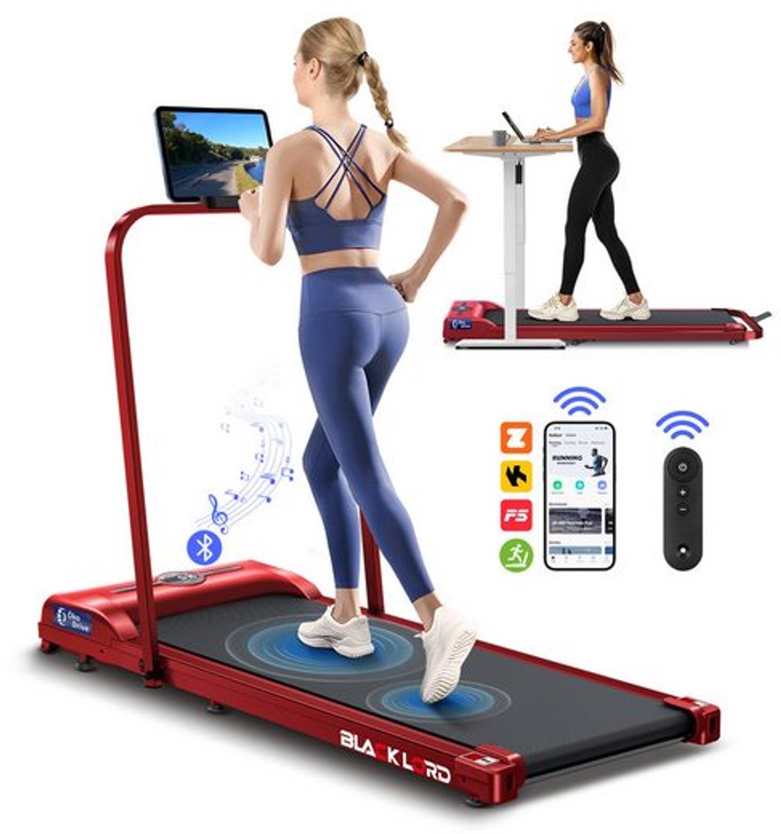 BLACK LORD MS2 - 4-in-1 loopband - 16 km/h & 3,2 PS motor - 9% helling - Bluetooth luidspreker - Inklapbaar tot 140 kg