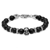 Rico | Schedelarmband van Lavasteen en Zilverkleurig Roestvrij Staal
