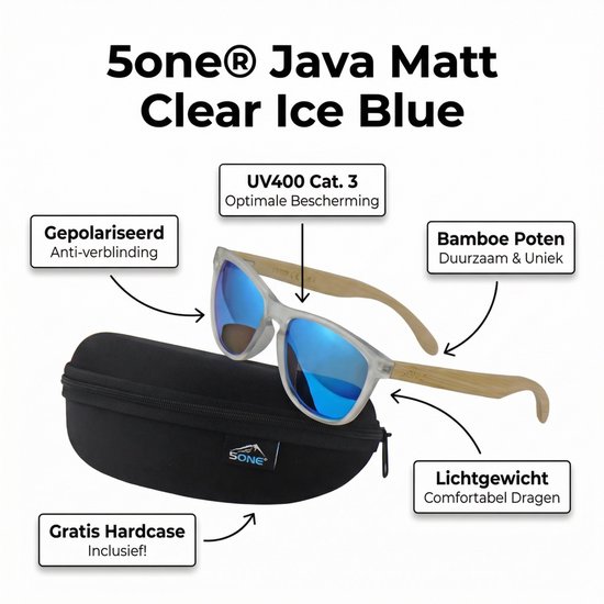 5one® Java Matt Clear Ice Blue - Bamboe Hout Zonnebril van 5one® — afbeelding 2