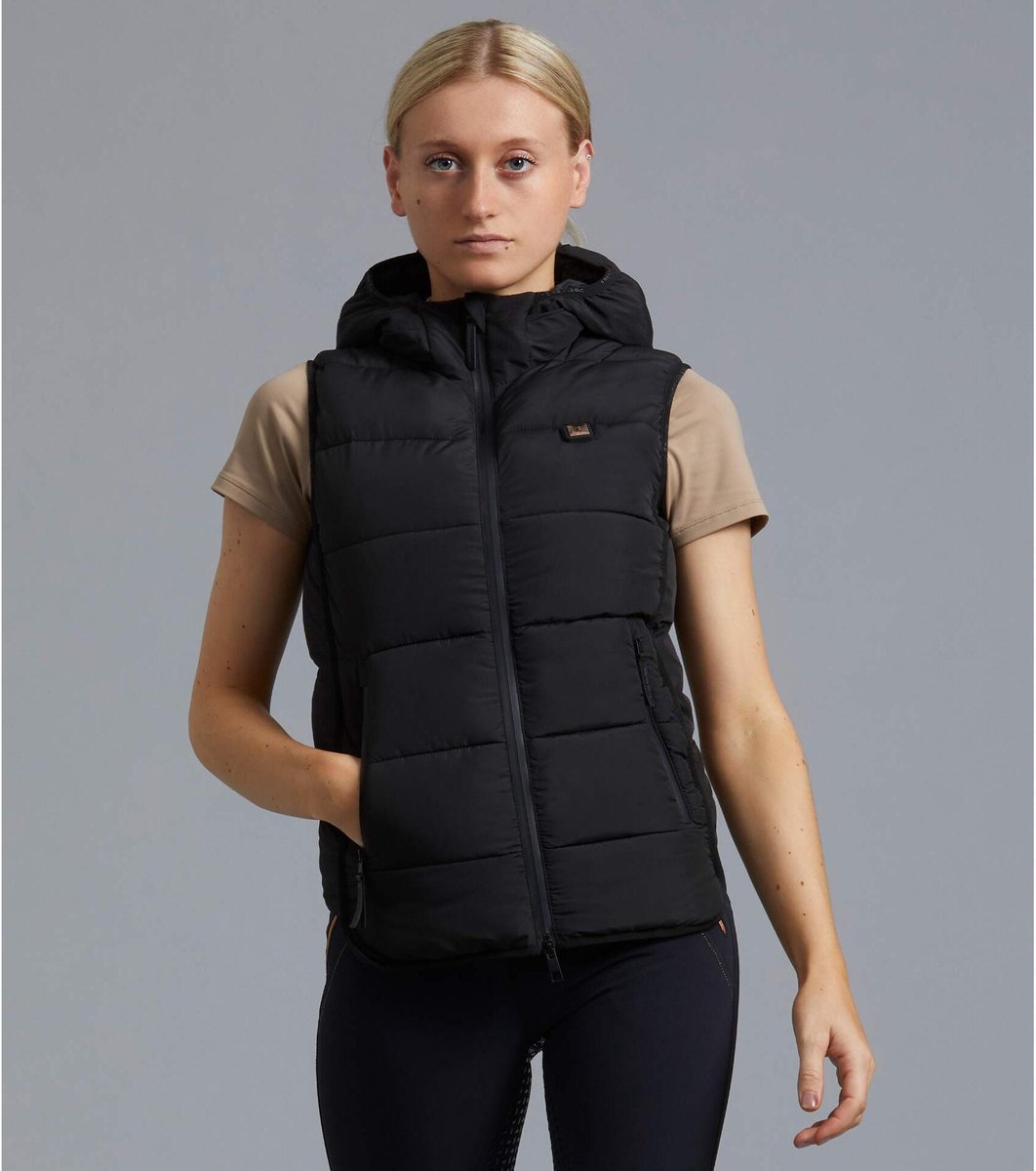 Donsvest zonder mouwen met capuchon dames Premier Equine Pavoni Zwart