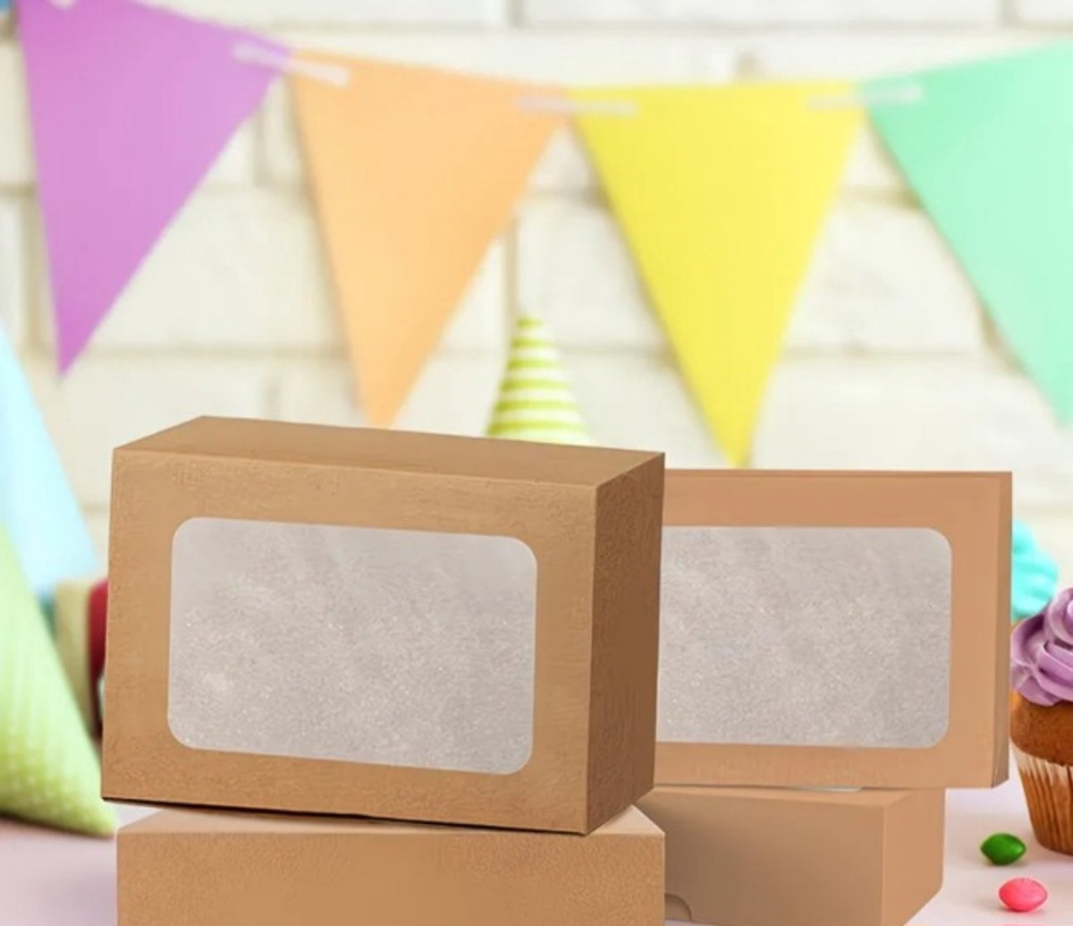 Geschenkdoosje met venster bruin 13 x 8,7 x 3,5 cm , Set van 20 bruine vouwbare kartonnen geschenkdoosjes met venster, geschikt voor koekjes, traktaties, sieraden, cadeaus