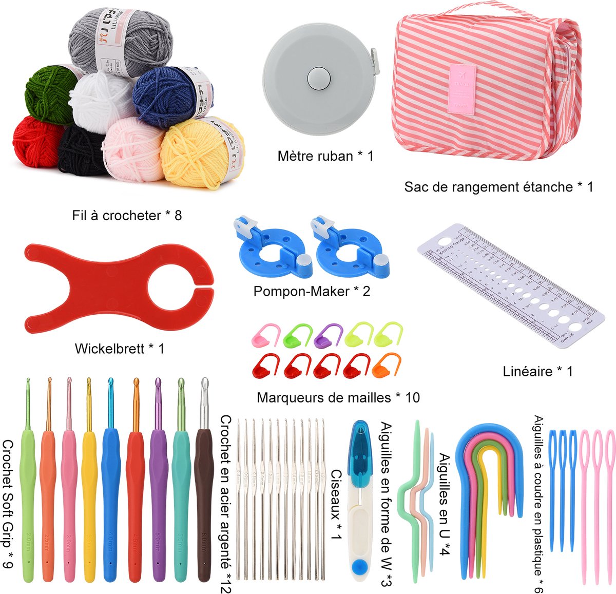 63-Delige Crochet Set in Roze – DIY Haaknaalden & Accessoires met Opbergcase – Beginners Starter Kit