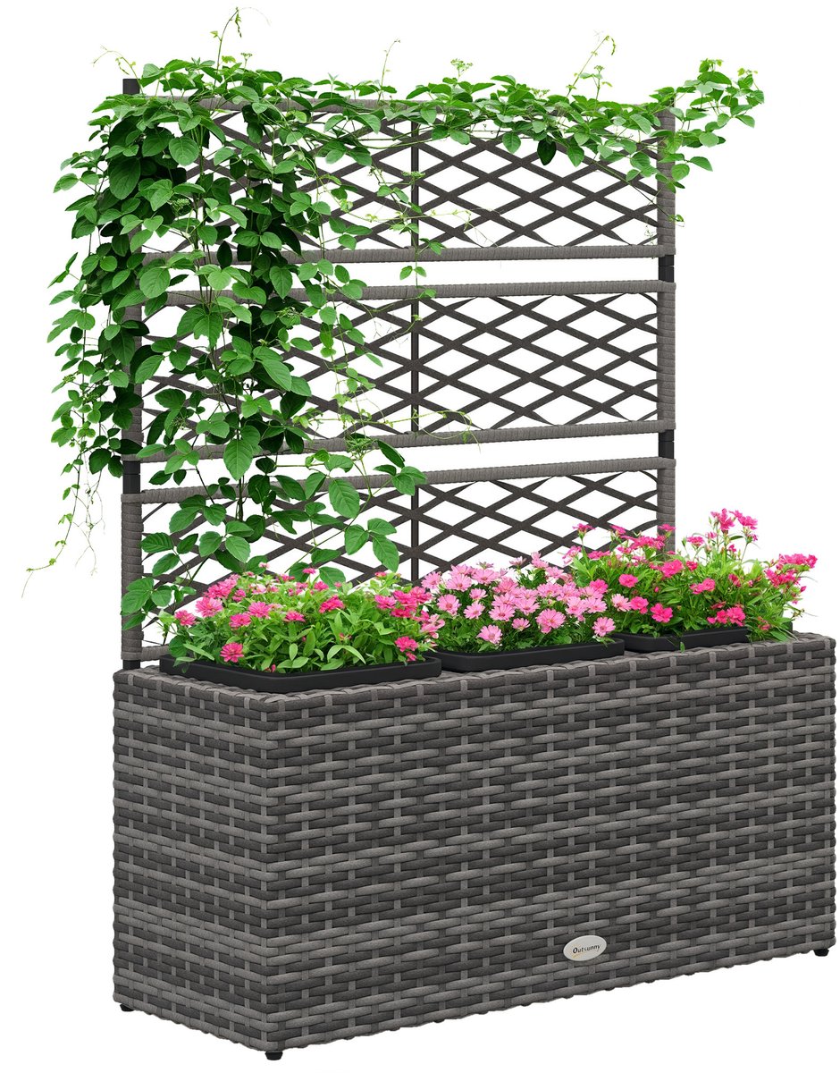 Outsunny plantenrek - Rotanlook - 84x30x107cm - Lichtgrijs
