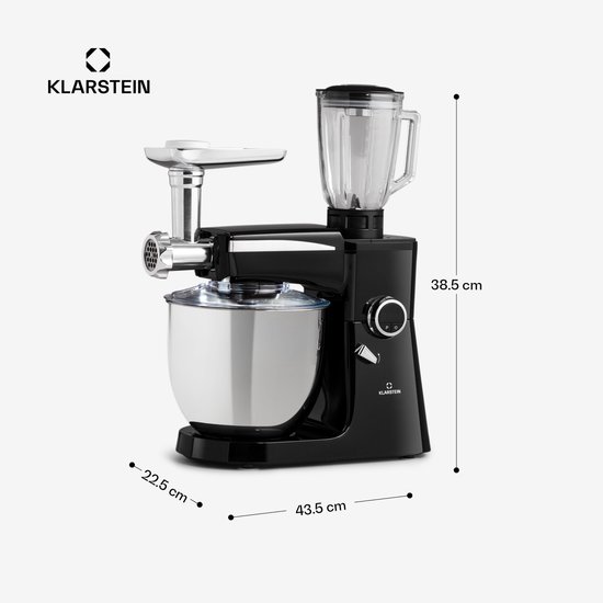Klarstein Blender keukenmachine, keukenmachines, 3 in 1 keukenmachines, Rührgeräte & Mixer, Teigmaschine met Fleischwolf, keukenmachine , 2000 Watt Teigmaschine Knetmaschine 10L kom - voor Keuken - RVS - Standmixer - Smoothie Maker van Klarstein — afbeelding 4