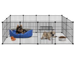 Metalen kooi voor cavia's, geschikt voor binnen en buiten, 142x72x36 cm, konijnenren, draadgaas met deur, antislipmatjes en kabelbinders, verblijf voor kleine dieren (zwart) NAIZY