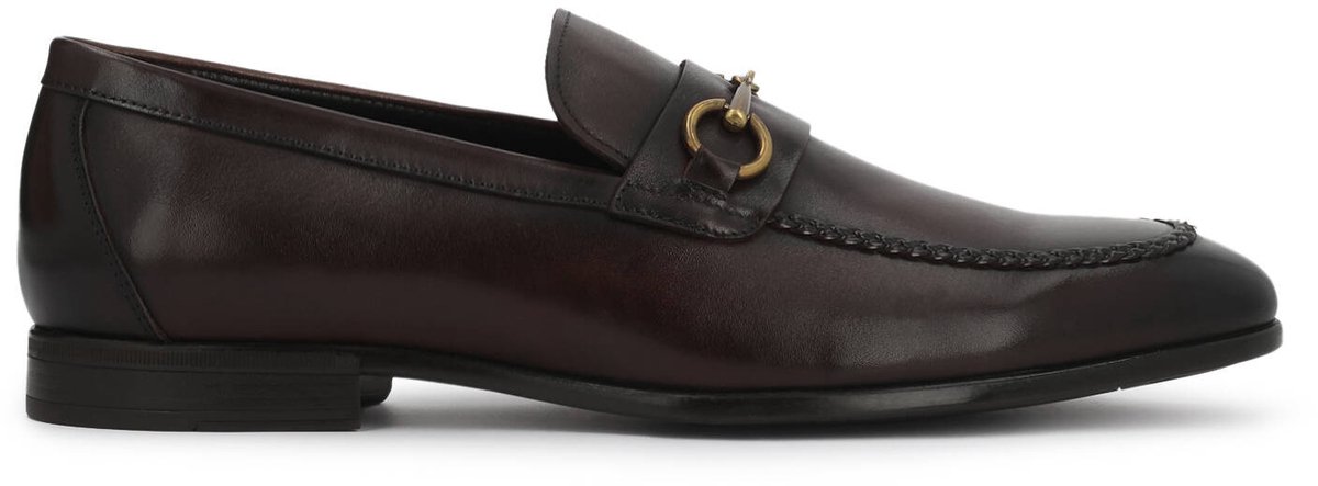 Brown men's loafers with leather upper and metal embellishment
