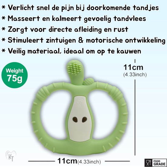 KT BuzzyBite Appel - Bijtring - Elektrisch - Rust & verlichting bij doorkomende tandjes - Vibrerend - 10 trilstanden - baby speelgoed- Bijtketting - Montessori speelgoed - Bijtspeelgoed - Baby - Bijtringen - Siliconen Bijtring - sophie de giraf — afbeelding 5