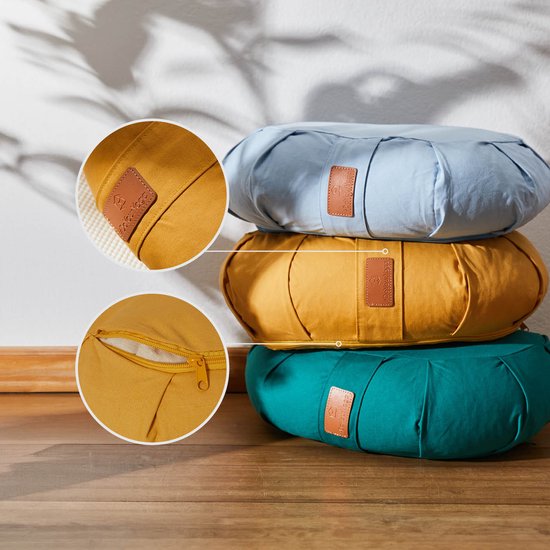 #DoYourYoga - Yoga kussen - »Ganesh« - halve maan meditatiekussen met bio-organische boekweit schalen vulling - 45x30x14 cm - indisch geel van Merkloos — afbeelding 4