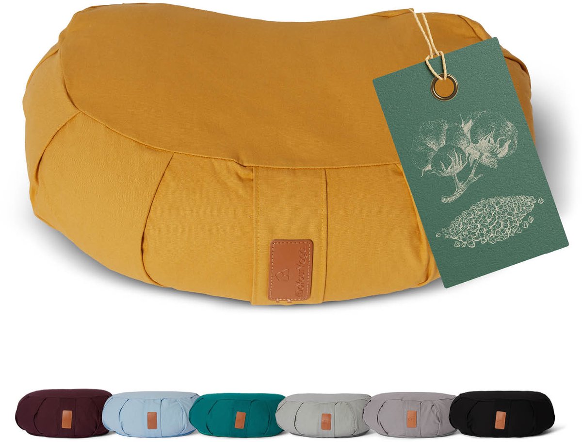 Bol.com #DoYourYoga - Yoga kussen - »Ganesh« - halve maan meditatiekussen met bio-organische boekweit schalen vulling - 45x30x14... aanbieding