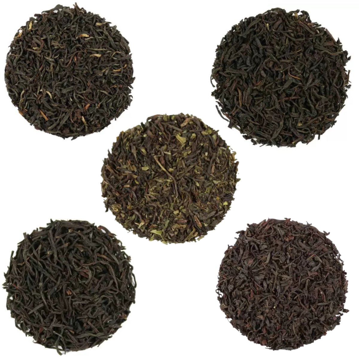 Proefpakket Zwarte Thee puur – 5 x 15g Losse Thee – Earl Grey, Assam TGFOP1, Ceylon Orange Pekoe, Ceylon & Darjeeling Silverhill