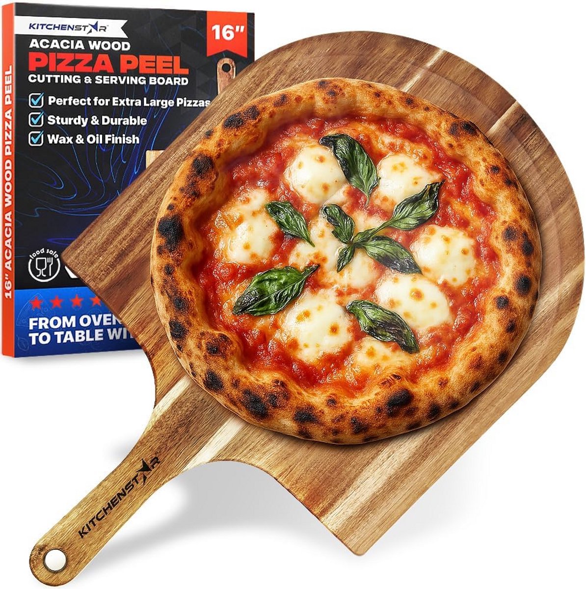 Houten Pizza Peel 16" - Multifunctionele Pizzatuur en Server