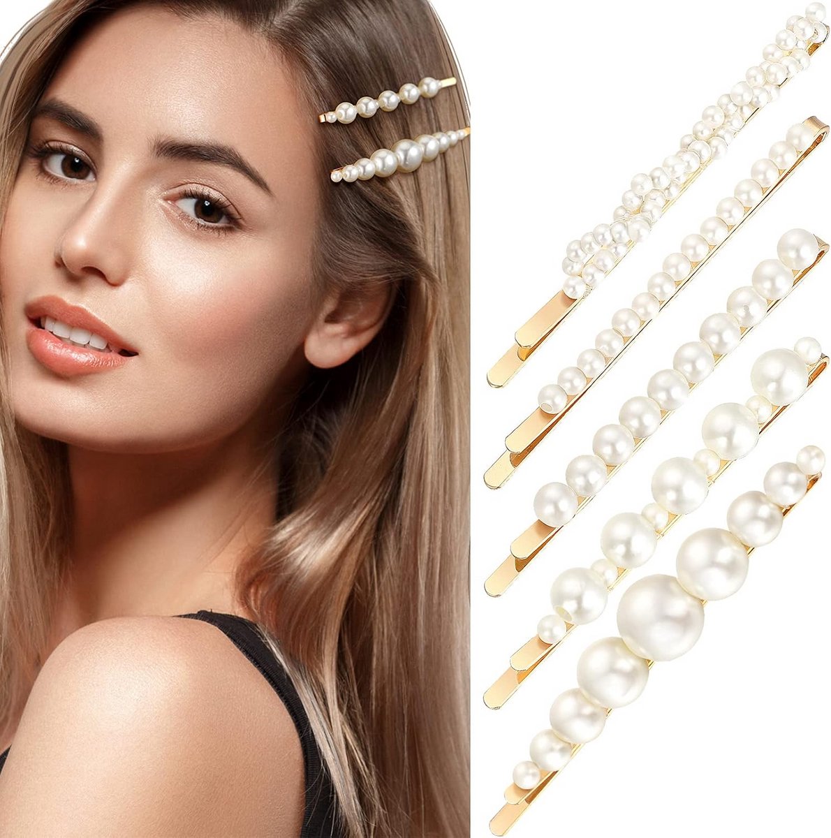 Elegante kunstparel haarclips voor vrouwen en meisjes – Set van 5 haaraccessoires