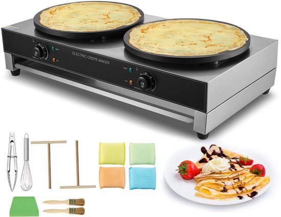 Commerciële Crêpemachine Dubbele Plaat - 3400W - 2x 40 cm Antiaanbak Bakplaat - Onafhankelijke Temperatuurregeling 50-300°C - RVS - Pannenkoekenmachine voor Horeca Snackbar van Merkloos — afbeelding 3