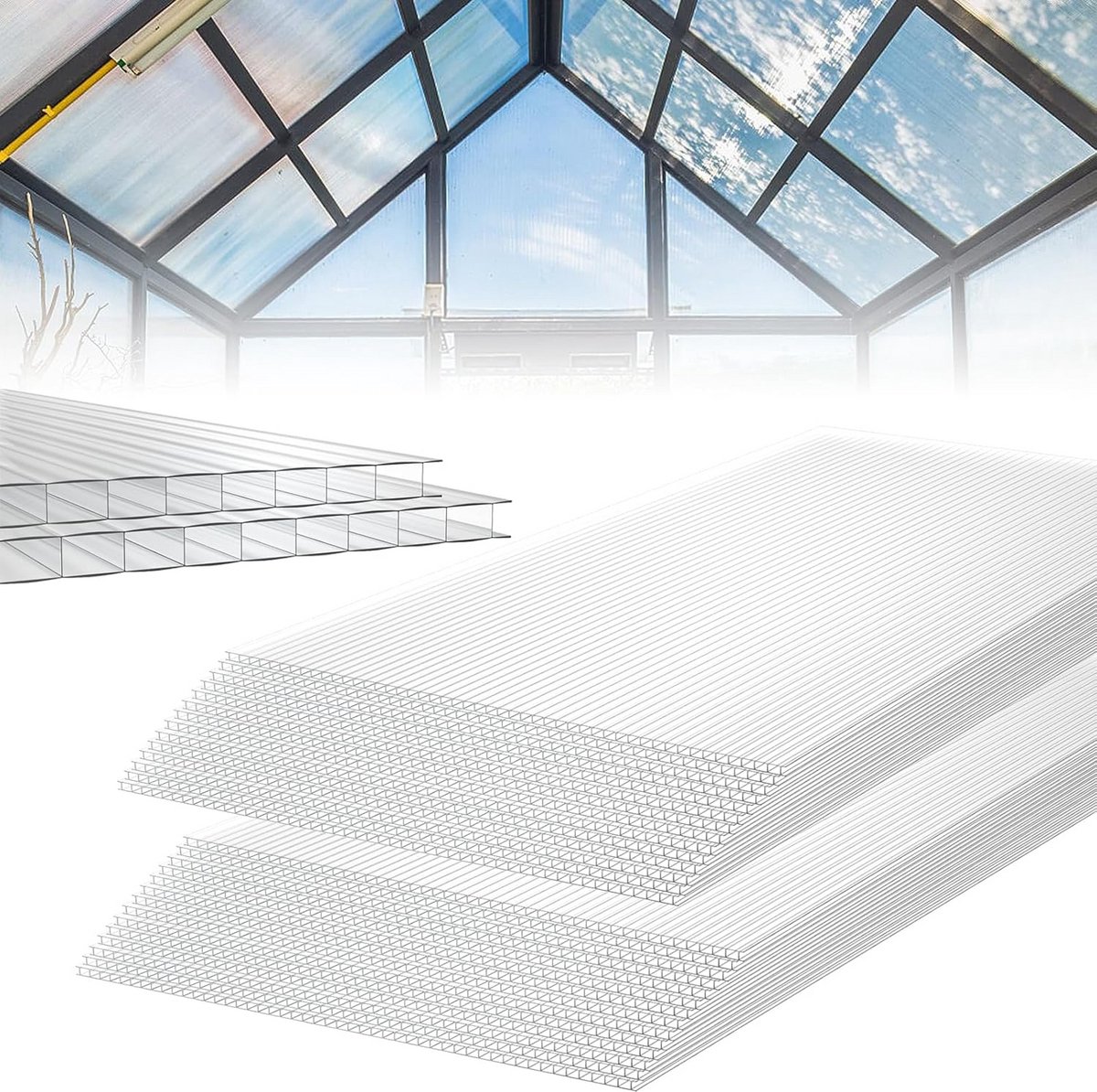 Polycarbonaat Holle Kamerplaten 28 Stuks 1210 x 605 x 4 mm - Schokbestendig en UV-bestendig voor Tuinbouw en Kassen