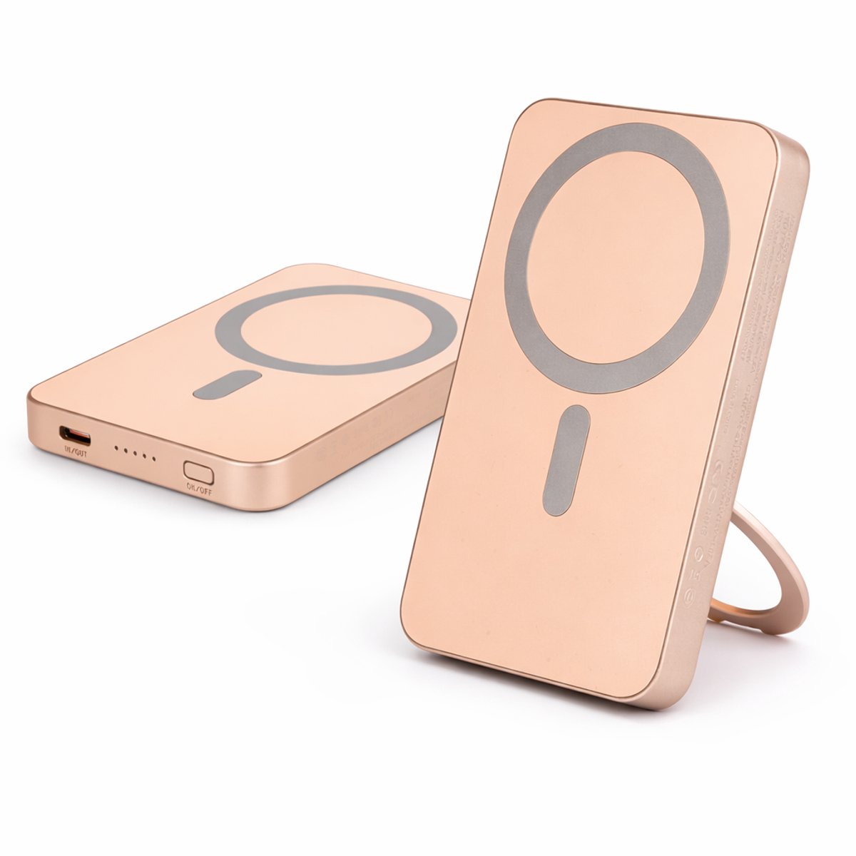 Avianta Magnetische Powerbank 5.000 mAh - Geschikt voor MagSafe - Draadloze Snellader 15W - Met Ringstandaard - Compatibel met iPhone & Android - Compact - Noodpakket - Goud