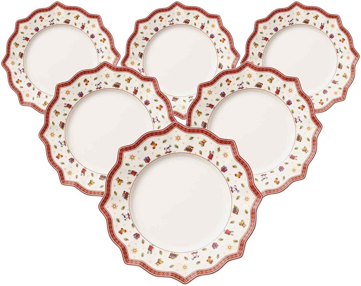 Set van 6 Kerst Tafelplaten - 28 cm Porseleinen Servies voor Feesten en Diner