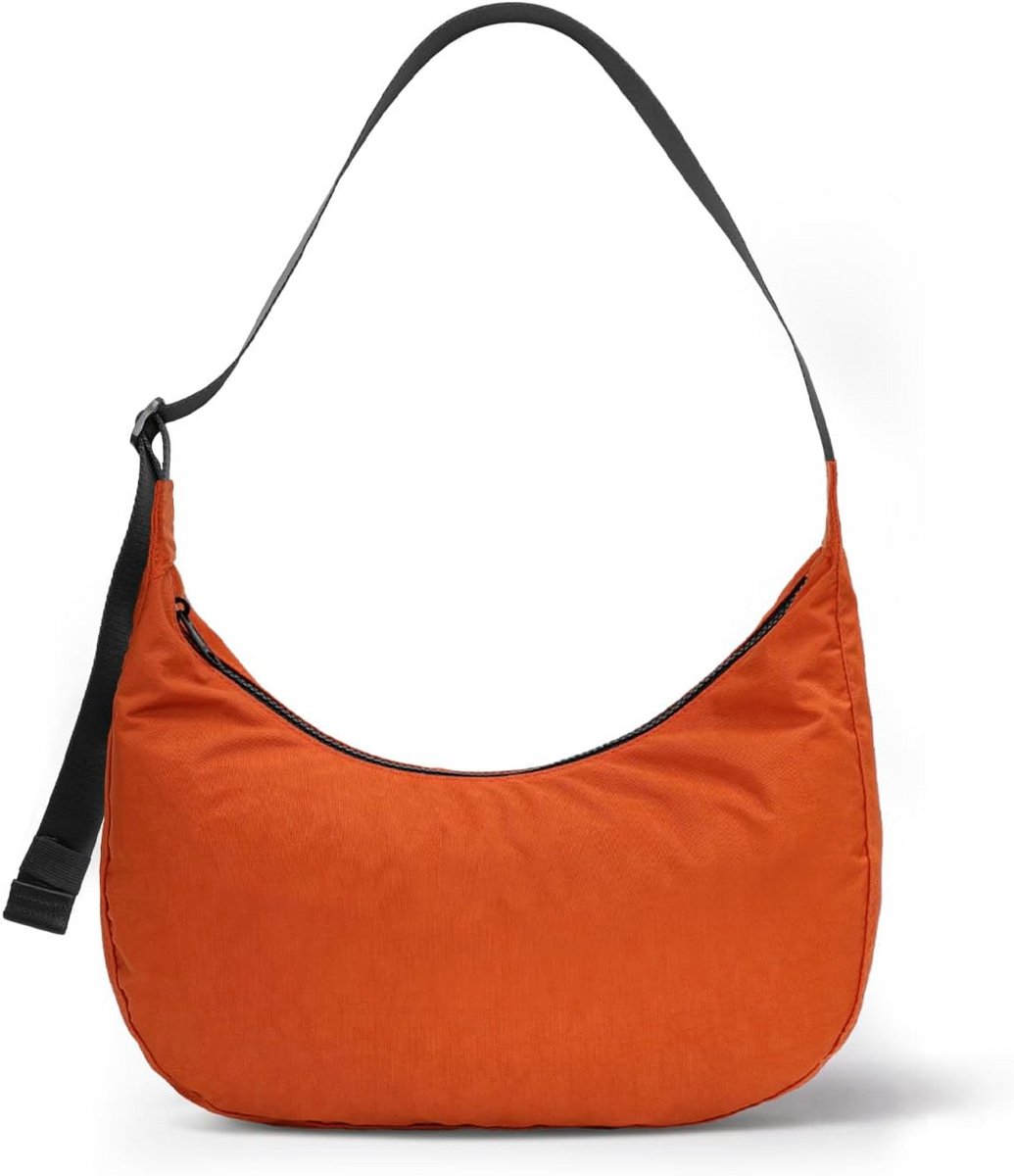 Casual Slouchy Medium Nylon Schoudertas met Verstelbare Riem