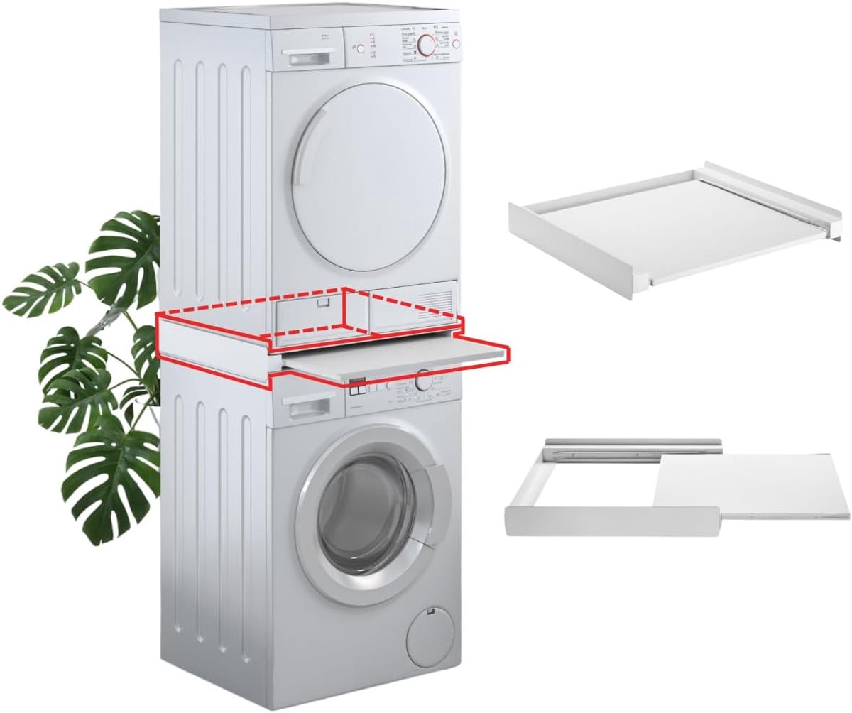 Overlappingsset voor wasmachine en droger met uittrekbare plank