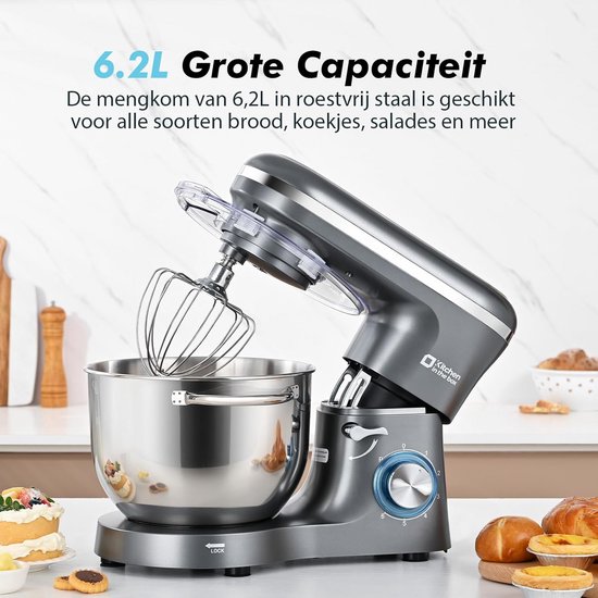 Professionele Keukenmachine 6,2L - 1400W Staande Mixer met Planetair Mengsysteem — afbeelding 3